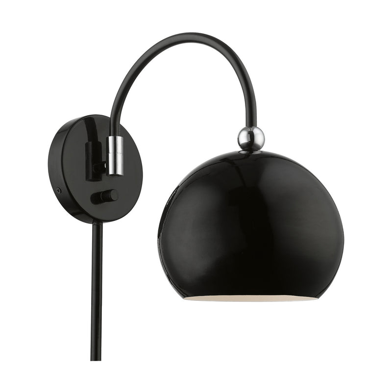 Livex Lighting 45489-68 One Light Swing Arm Wall Lamp, Shiny Black w/Polished Chrome
