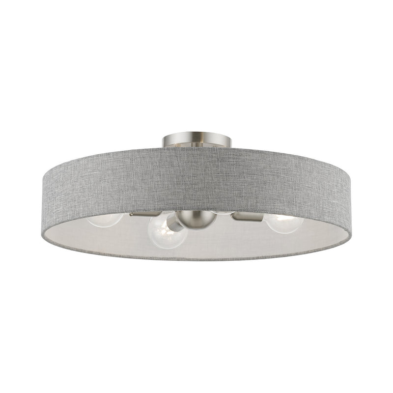 Livex Lighting 46148-91 Four Light Semi-Flush Mount, Brushed Nickel w/Shiny White