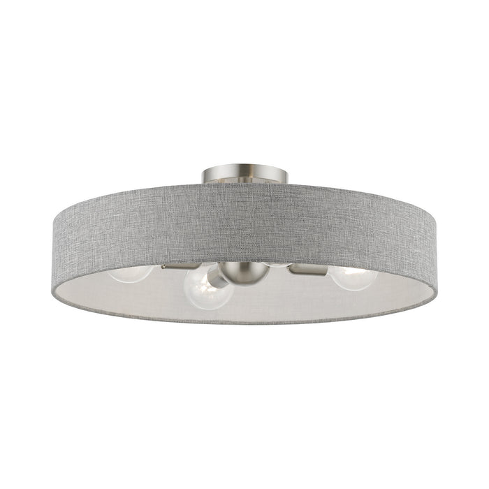 Livex Lighting 46148-91 Four Light Semi-Flush Mount, Brushed Nickel w/Shiny White