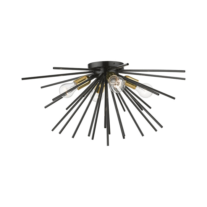 Livex Lighting 46170-68 Four Light Flush Mount, Shiny Black w/Polished Brass