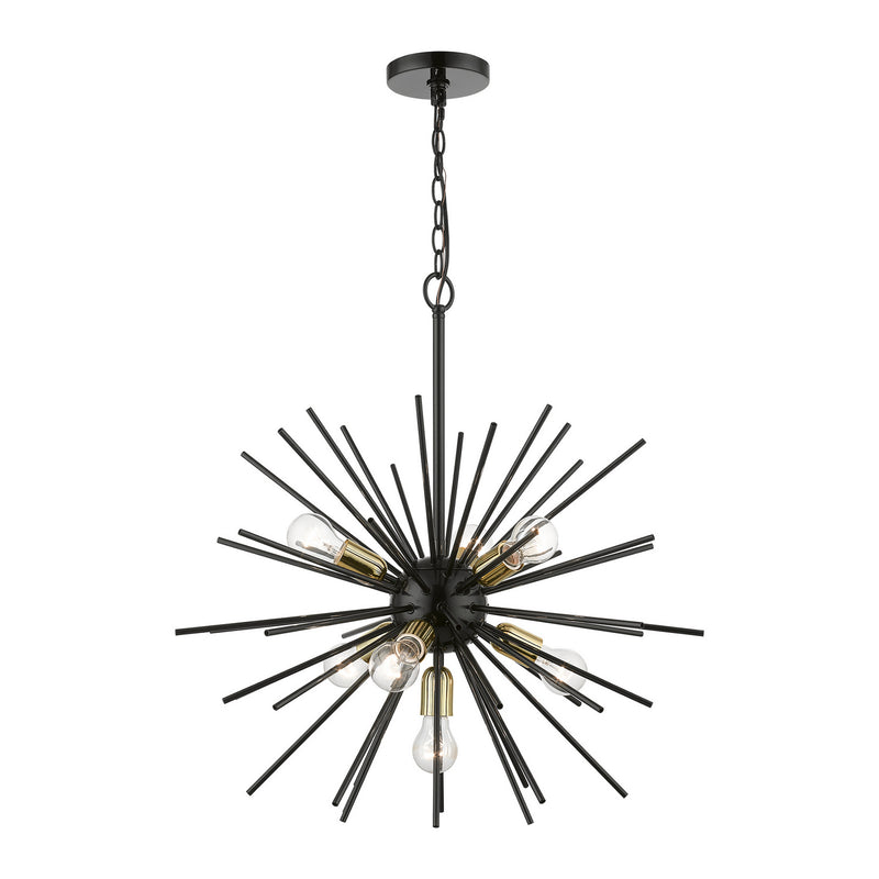 Livex Lighting 46175-68 Seven Light Chandelier, Shiny Black w/Polished Brass