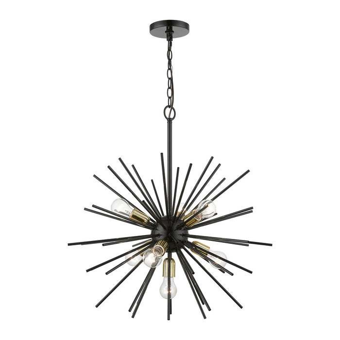 Livex Lighting 46175-68 Seven Light Chandelier, Shiny Black w/Polished Brass