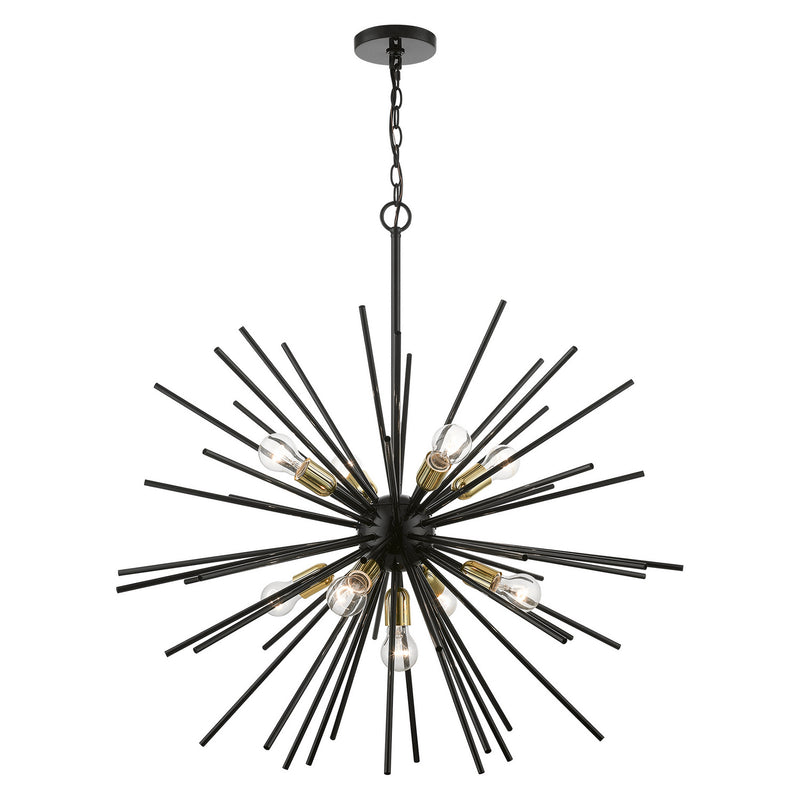 Livex Lighting 46176-68 Nine Light Foyer Chandelier, Shiny Black w/Polished Brass