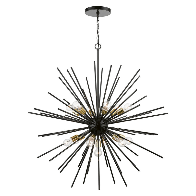 Livex Lighting 46177-68 13 Light Foyer Chandelier, Shiny Black w/Polished Brass