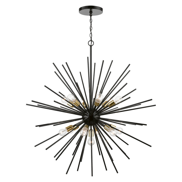 Livex Lighting 46177-68 13 Light Foyer Chandelier, Shiny Black w/Polished Brass