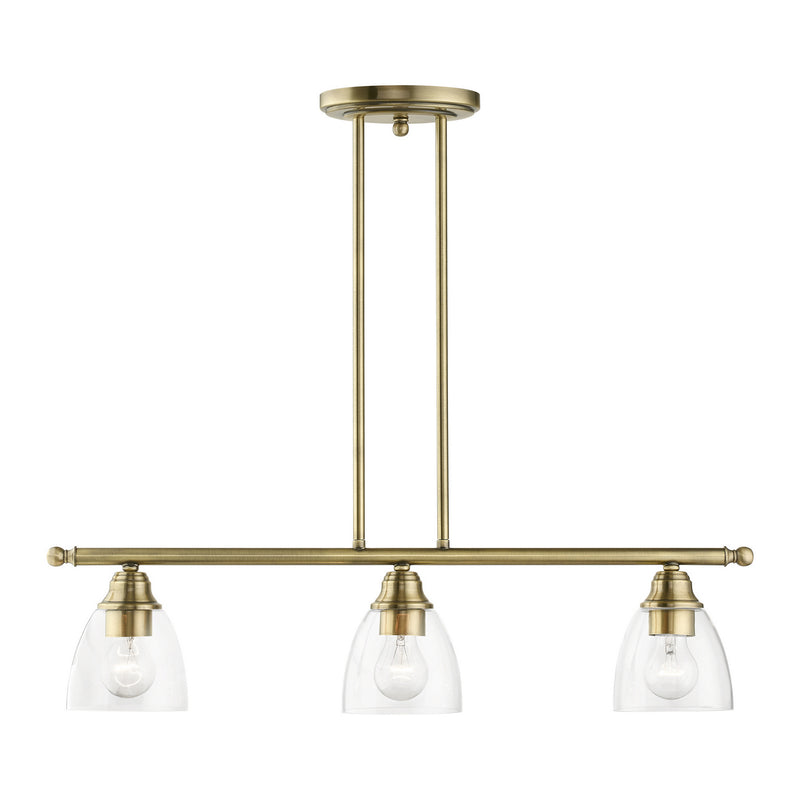 Livex Lighting 46337-01 Three Light Linear Chandelier, Antique Brass