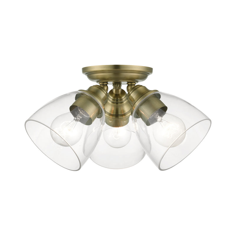 Livex Lighting 46339-01 Three Light Semi-Flush Mount, Antique Brass