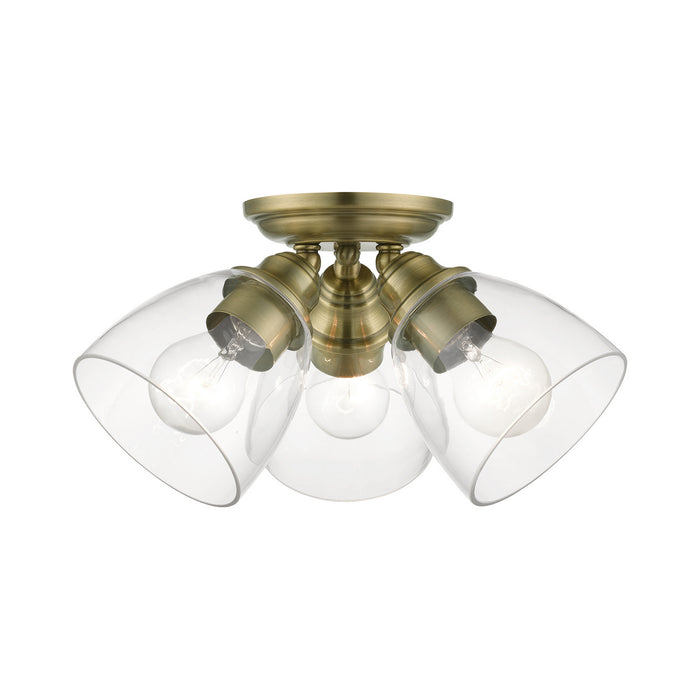 Livex Lighting 46339-01 Three Light Semi-Flush Mount, Antique Brass