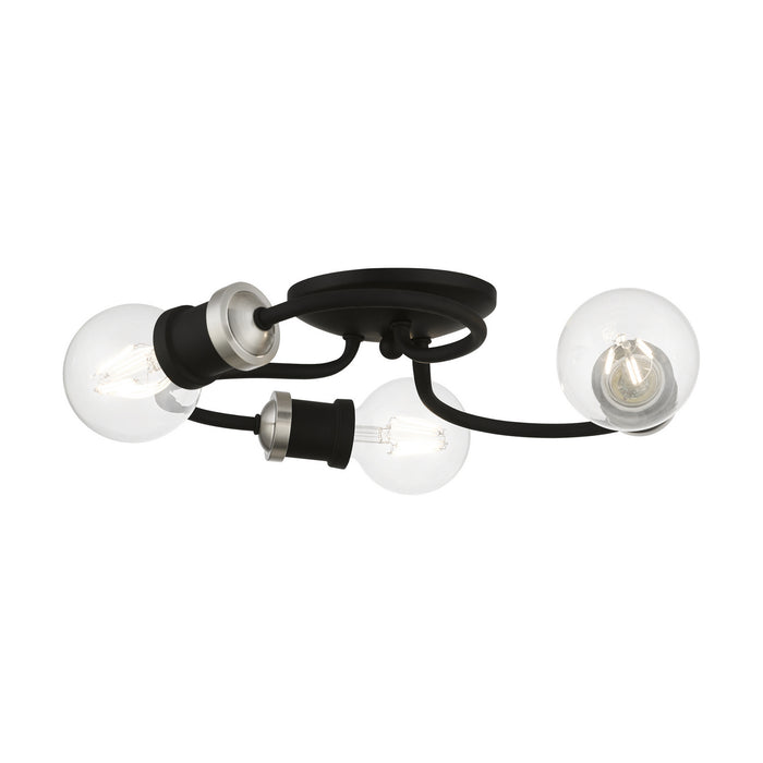 Livex Lighting 46383-04 Three Light Flush Mount, Black w/Brushed Nickel