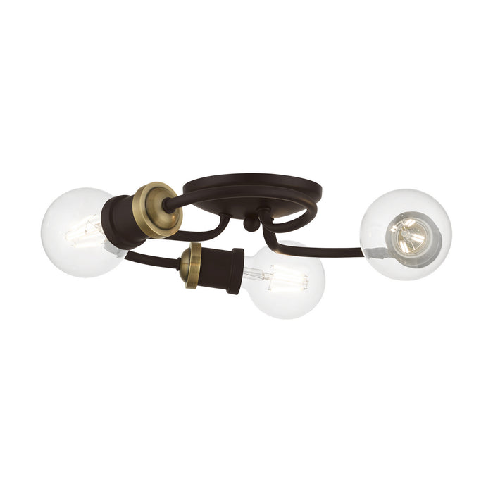 Livex Lighting 46383-07 Three Light Flush Mount, Bronze w/Antique Brass
