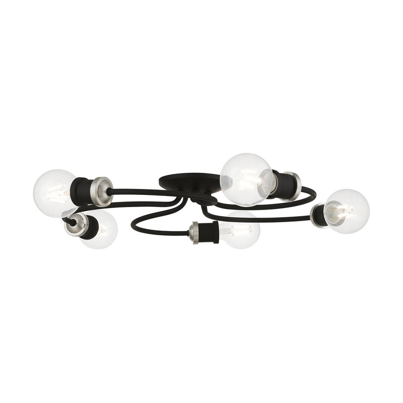 Livex Lighting 46385-04 Five Light Flush Mount, Black w/Brushed Nickel