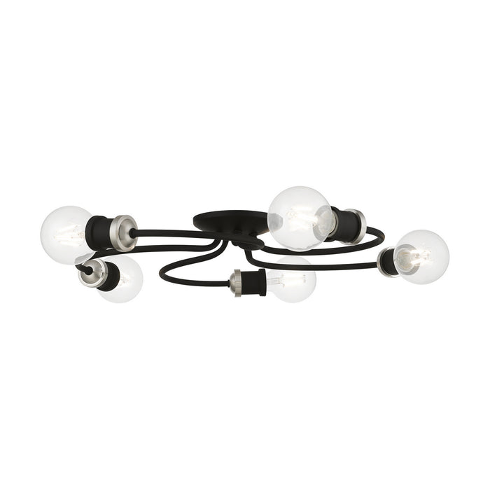 Livex Lighting 46385-04 Five Light Flush Mount, Black w/Brushed Nickel