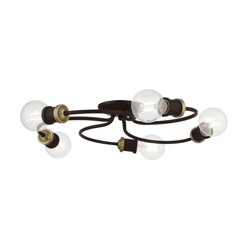 Livex Lighting 46385-07 Five Light Flush Mount, Bronze w/Antique Brass