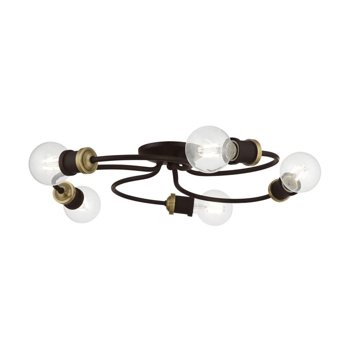 Livex Lighting 46385-07 Five Light Flush Mount, Bronze w/Antique Brass