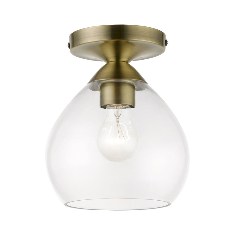Livex Lighting 46500-01 One Light Semi-Flush Mount, Antique Brass