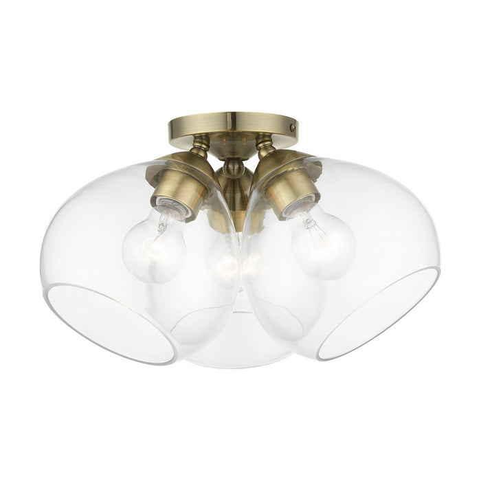 Livex Lighting 46502-01 Three Light Semi-Flush Mount, Antique Brass