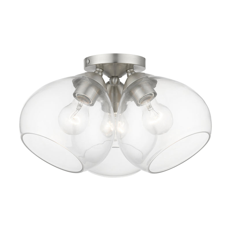 Livex Lighting 46502-91 Three Light Semi-Flush Mount, Brushed Nickel