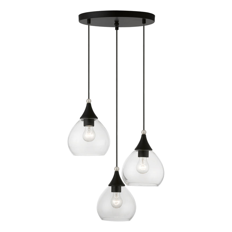 Livex Lighting 46503-04 Three Light Pendant, Black w/Brushed Nickel