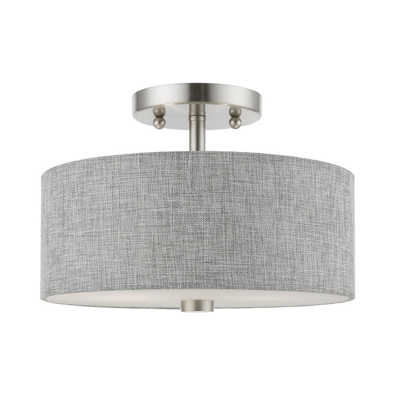 Livex Lighting 46741-91 Two Light Semi-Flush Mount, Brushed Nickel w/Shiny White