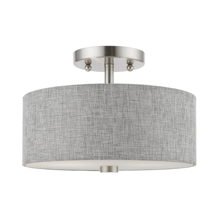 Livex Lighting 46741-91 Two Light Semi-Flush Mount, Brushed Nickel w/Shiny White