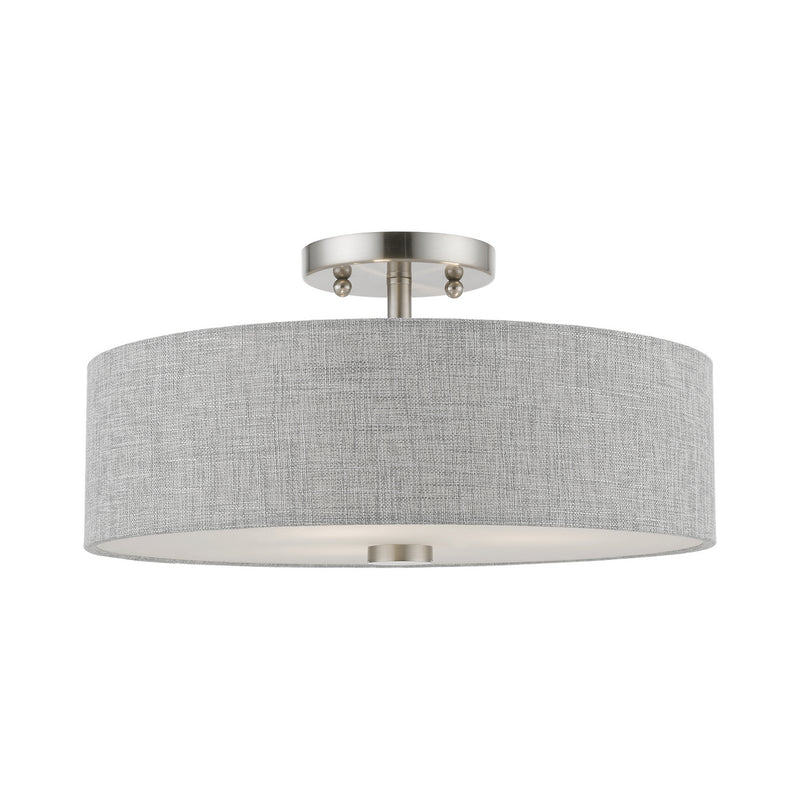 Livex Lighting 46743-91 Three Light Semi-Flush Mount, Brushed Nickel w/Shiny White