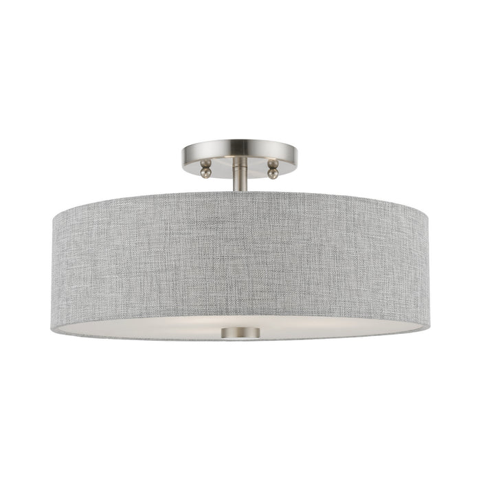 Livex Lighting 46743-91 Three Light Semi-Flush Mount, Brushed Nickel w/Shiny White