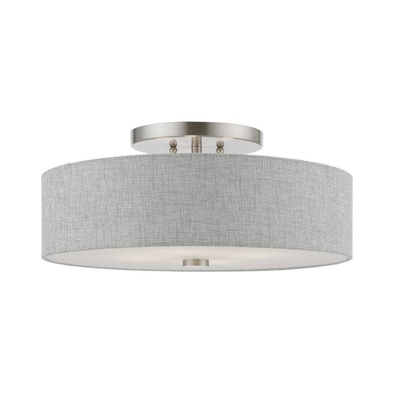 Livex Lighting 46744-91 Four Light Semi-Flush Mount, Brushed Nickel w/Shiny White