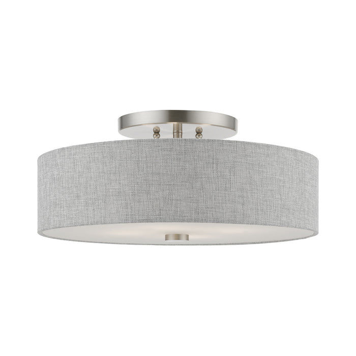 Livex Lighting 46744-91 Four Light Semi-Flush Mount, Brushed Nickel w/Shiny White