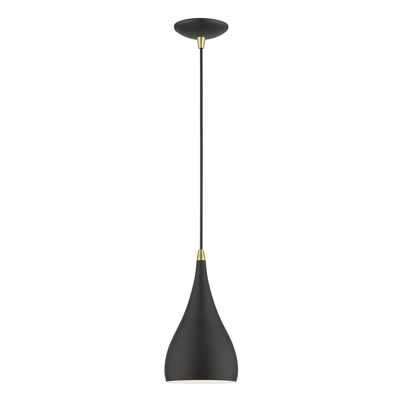 Livex Lighting 41171-14 One Light Mini Pendant, Textured Black w/Antique Brass