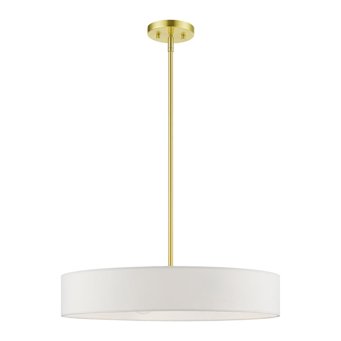 Livex Lighting 46924-12 Four Light Pendant, Satin Brass w/Shiny White