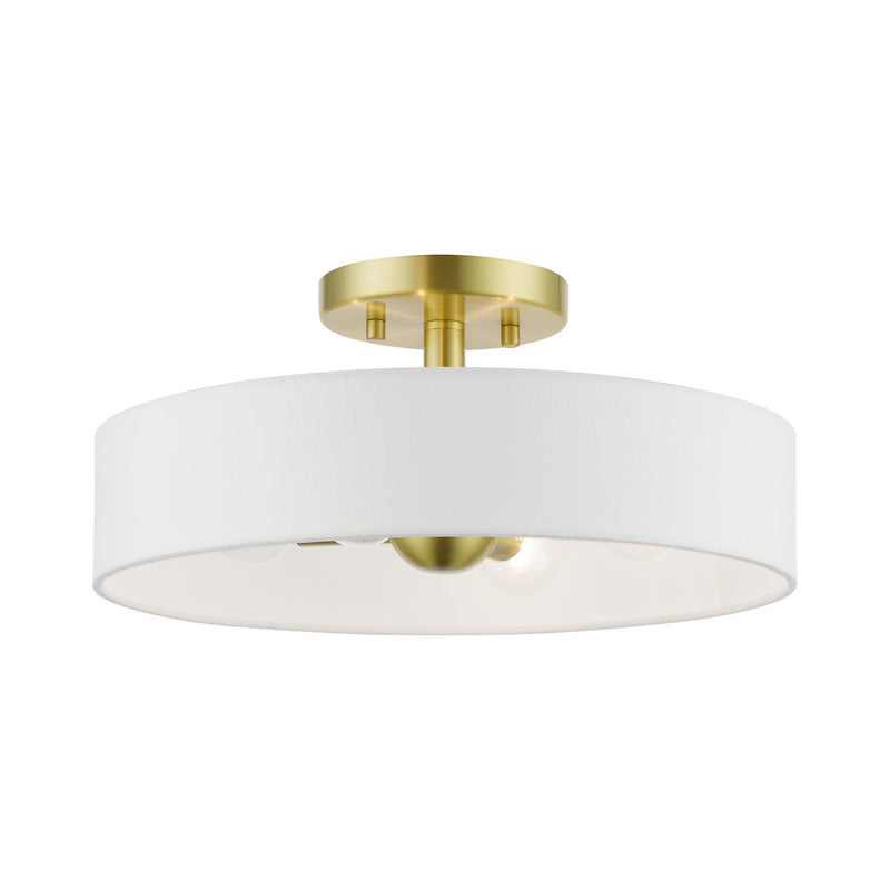 Livex Lighting 46927-12 Four Light Semi-Flush Mount, Satin Brass w/Shiny White