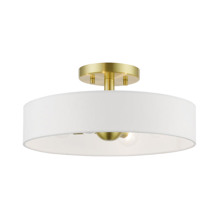 Livex Lighting 46927-12 Four Light Semi-Flush Mount, Satin Brass w/Shiny White