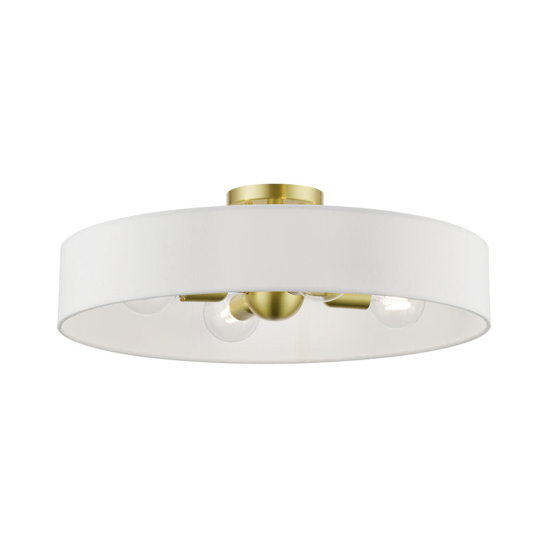Livex Lighting 46928-12 Four Light Semi-Flush Mount, Satin Brass w/Shiny White