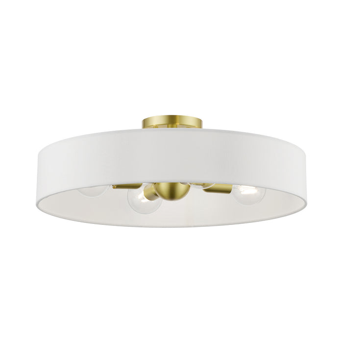 Livex Lighting 46928-12 Four Light Semi-Flush Mount, Satin Brass w/Shiny White
