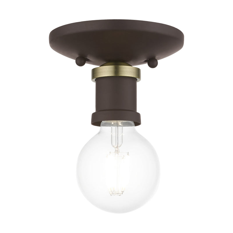 Livex Lighting 47160-07 One Light Flush Mount, Bronze w/Antique Brass
