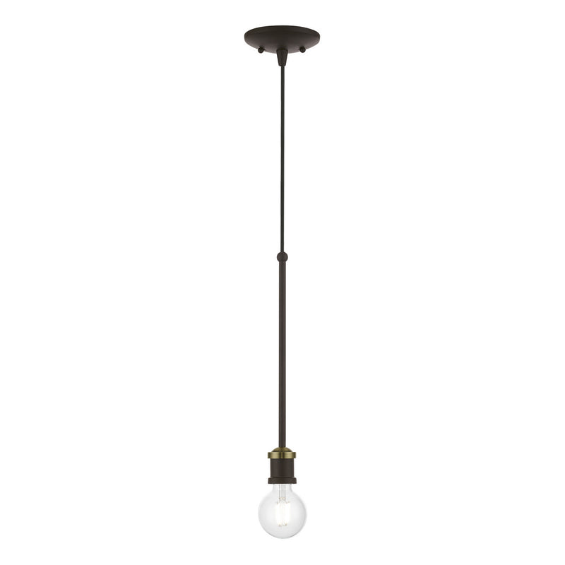 Livex Lighting 47161-07 One Light Pendant, Bronze w/Antique Brass