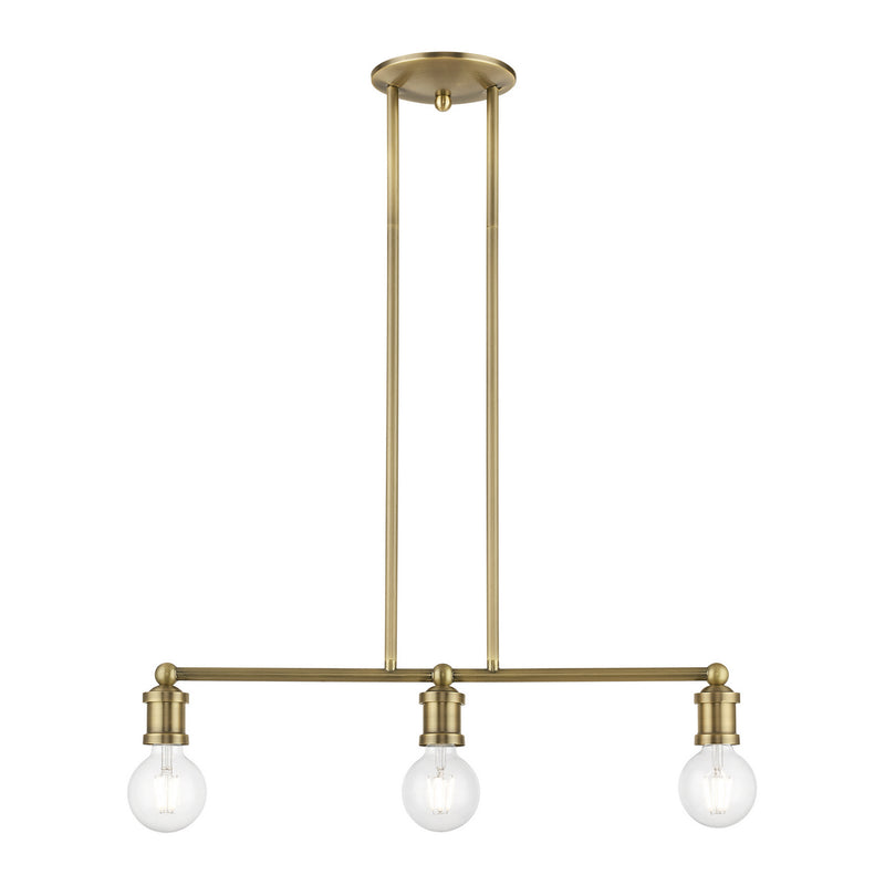 Livex Lighting 47163-01 Three Light Linear Chandelier, Antique Brass