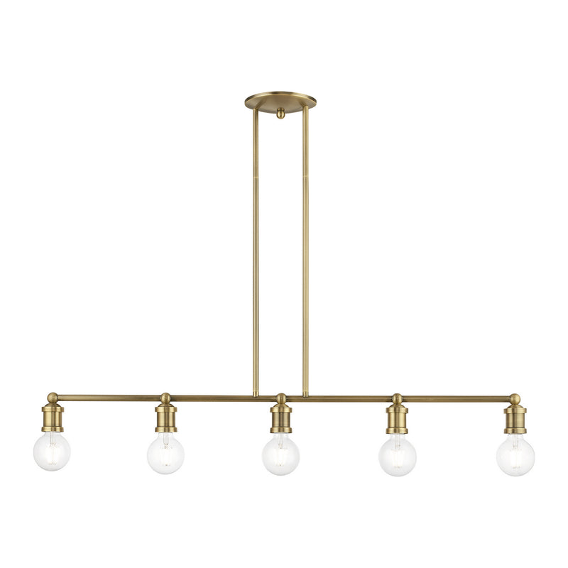 Livex Lighting 47165-01 Five Light Linear Chandelier, Antique Brass