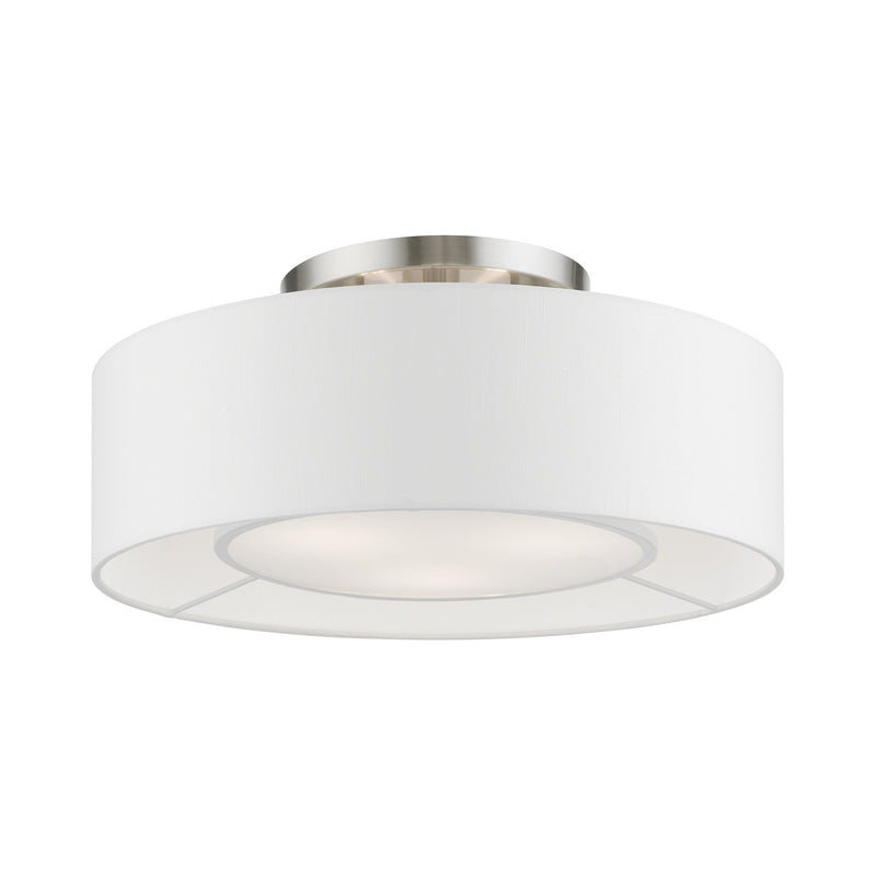 Livex Lighting 47173-91 Three Light Semi-Flush Mount, Brushed Nickel w/Shiny White