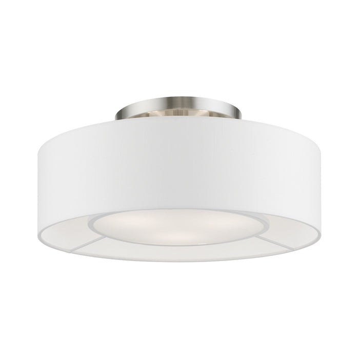 Livex Lighting 47173-91 Three Light Semi-Flush Mount, Brushed Nickel w/Shiny White