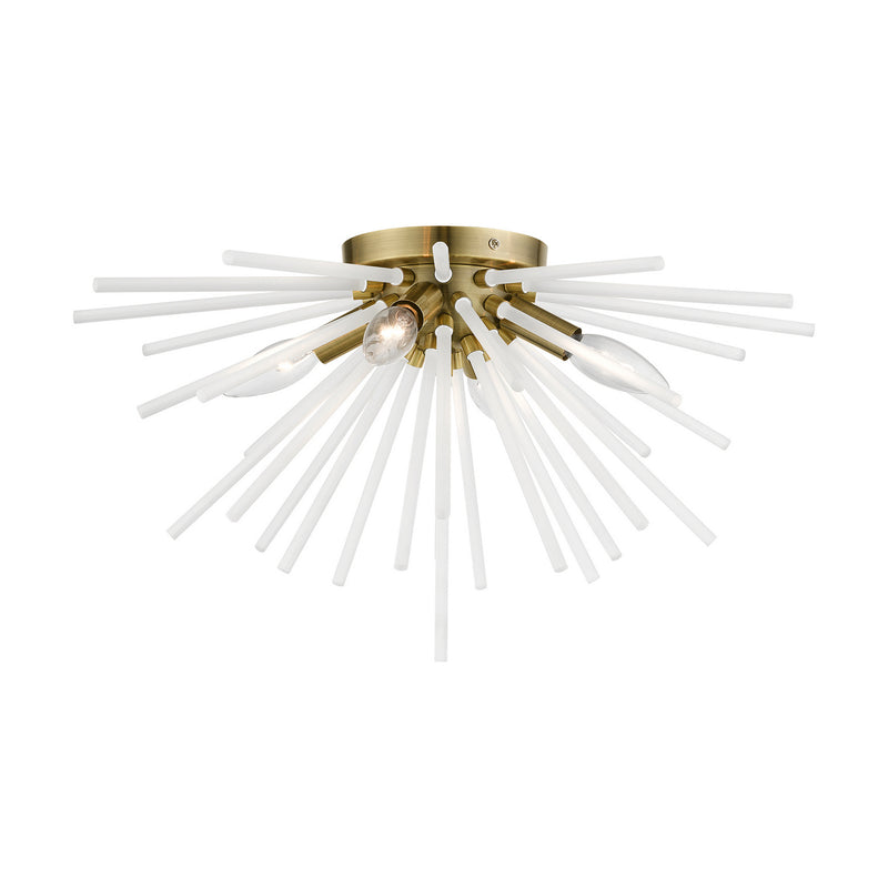 Livex Lighting 48820-01 Four Light Flush Mount, Antique Brass
