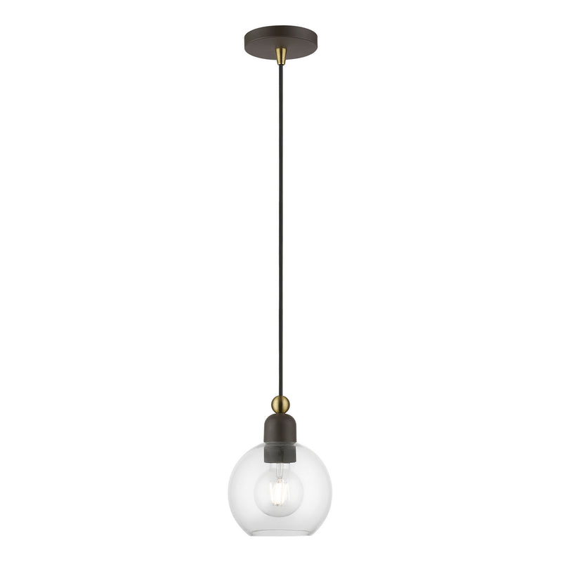 Livex Lighting 48971-07 One Light Mini Pendant, Bronze w/Antique Brass