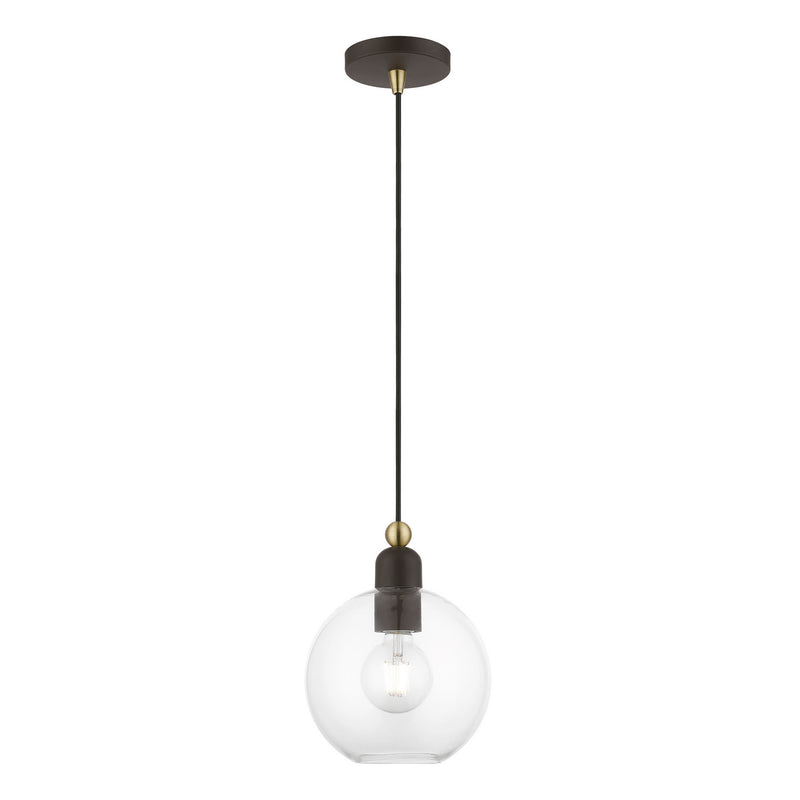 Livex Lighting 48972-07 One Light Pendant, Bronze w/Antique Brass