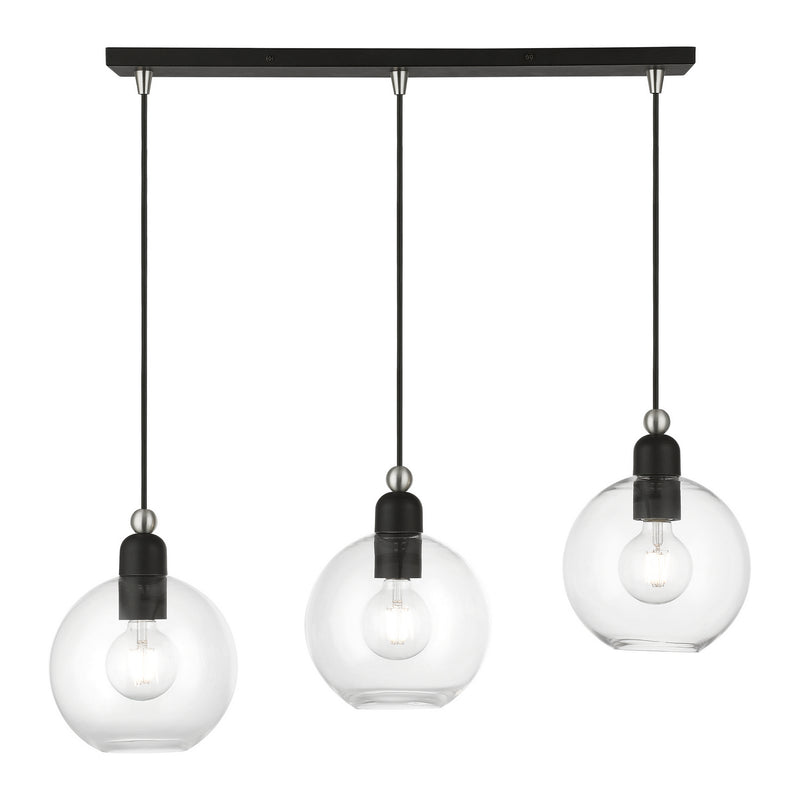 Livex Lighting 48974-04 Three Light Linear Chandelier, Black w/Brushed Nickel