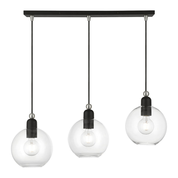 Livex Lighting 48974-04 Three Light Linear Chandelier, Black w/Brushed Nickel