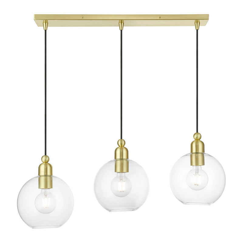 Livex Lighting 48974-12 Three Light Linear Chandelier, Satin Brass