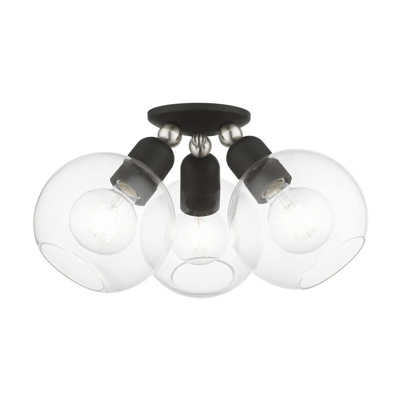 Livex Lighting 48978-04 Three Light Semi-Flush Mount, Black w/Brushed Nickel