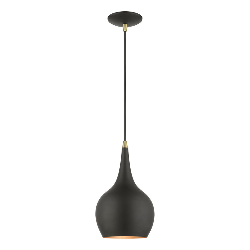 Livex Lighting 49016-04 One Light Mini Pendant, Black w/Antique Brass