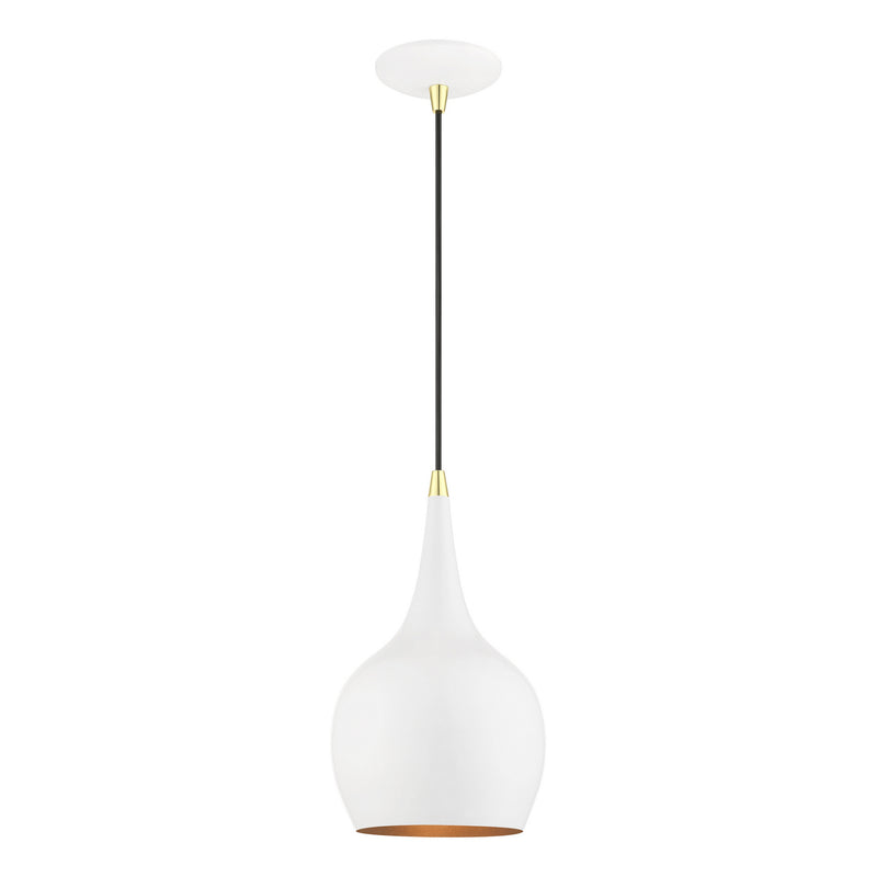 Livex Lighting 49016-69 One Light Mini Pendant, Shiny White w/Polished Brass