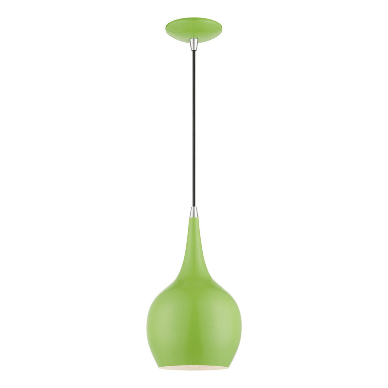 Livex Lighting 49016-78 One Light Mini Pendant, Shiny Apple Green w/Polished Chrome